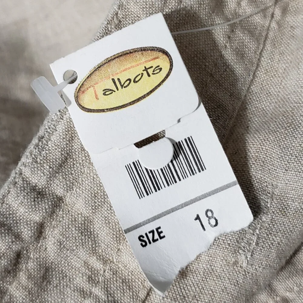 NWT Talbots Beige Irish Linen Cropped Pants Women's size 18